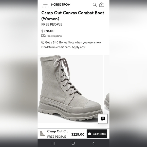 NIB Free People Camp Out Canvas Combat Boot in Dove Grey size 9/ 39 - Picture 3 of 7